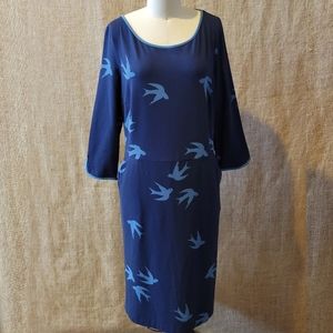 BODEN Navy Jessie Jersey Knit Dress Blue Birds -10